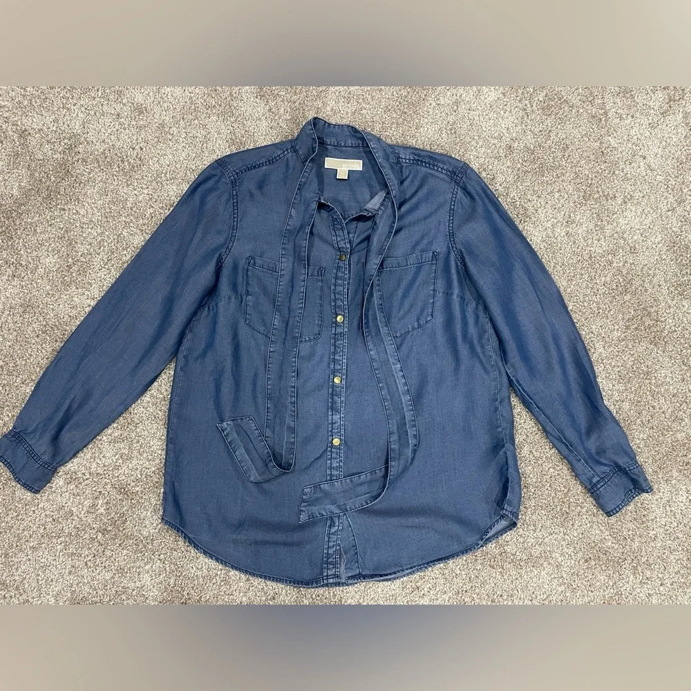 Michael Kors Blue Button Down Shirt with Bow